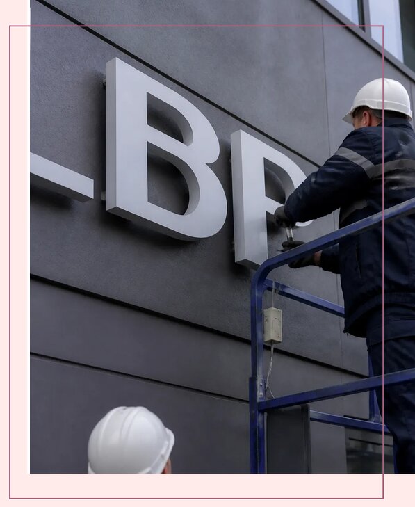 Изготовление и монтаж наружных букв на подложке в Воронеже